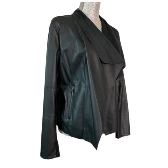 BAGATELLE Collection Faux Leather Drape Front Jacket in BLACK - Picture 6 of 13